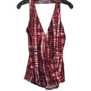 Tart Faux Wrap Sleeveless Top Red Blue Tie Dye size L